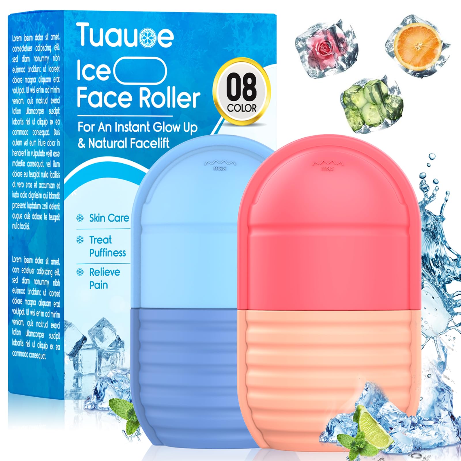 1Pcs Ice Roller for Face, Ice Face Roller, Reusable Silicone Ice Mold for Face, Facial Beauty Ice Roller Skin Care Tools for Shrink Pores Anti Wrinkle Reduce Puffiness (Blue)